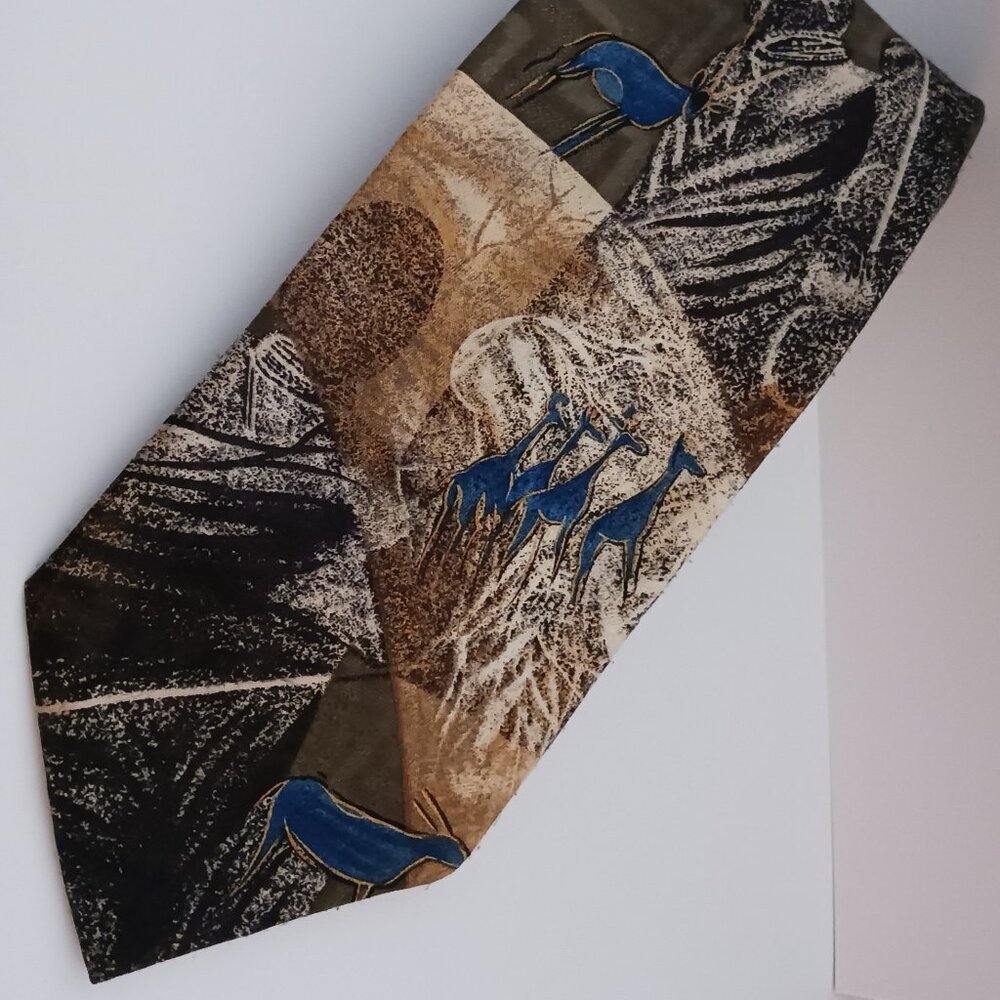 Emilio Sandrini Men's Neck Tie 4"X56" Green Brown Blue Hunter Elk Vintage Casual